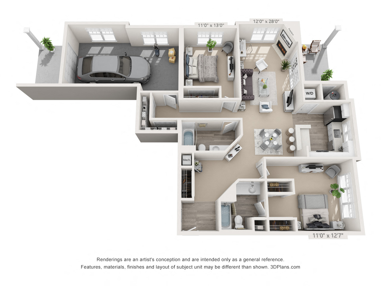 Floor plan for 2 beds, 2 baths, 1248 sqft